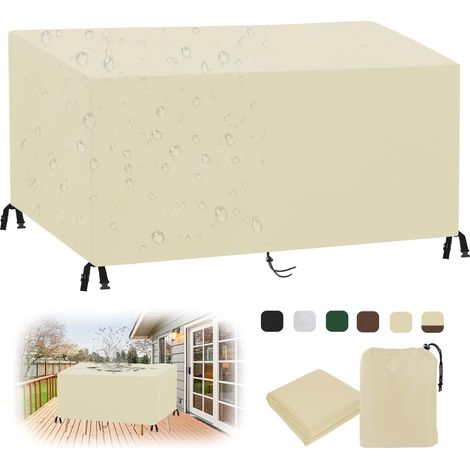 Housse de Protection Salon de Jardin Imperméable,Bâche Meubles Extérieur 420D Oxford Rectangulaire,Couverture Beige 185x90x74cm