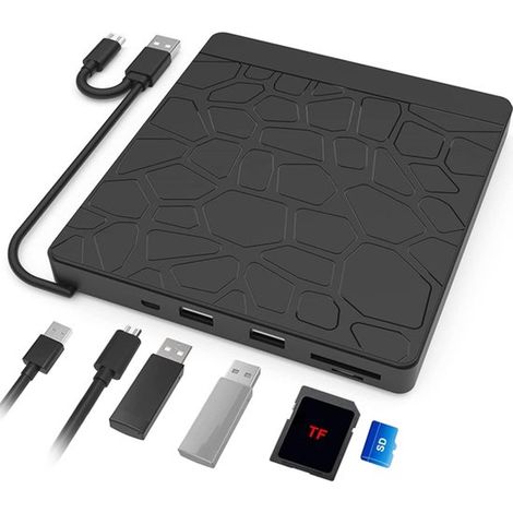 Unidad externa de CD/DVD. Adecuada para portátiles: grabadora de DVD externa con lector de tarjetas SD/TF USB 3.0 Tipo-C y puertos USB. Unidad ex (1/5)