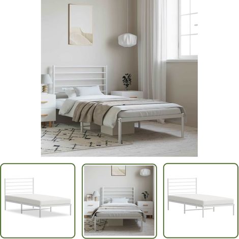The Living Store Cadre de lit métal sans matelas et tête de lit blanc 100x200 cm - Cadre De Lit - Lit Simple - Lit Metal - Lit Blanc - Meuble Chambre (1/5)
