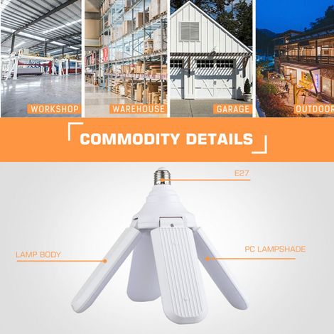 Lampada da garage a LED Trilright da 50 W, con 4 teste LED orientabili, plafoniera per garage, 3200 lm, 6500 K, bianca, ideale per officina. Lampadine LED deformabili per garage e illuminazione per of (1/4)