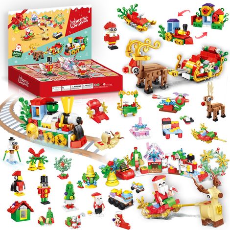 Calendrier de l'Avent de Noël avec blocs de construction - Compte à rebours de 24 jours avec blocs sur le thème des fêtes, jeu de construction créatif à faire soi-même pour enfants, adolescents et adu (1/5)