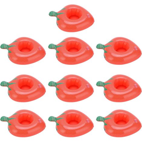Lot de 10 sous-verres gonflables en forme de fraise, accessoires de piscine (1/5)