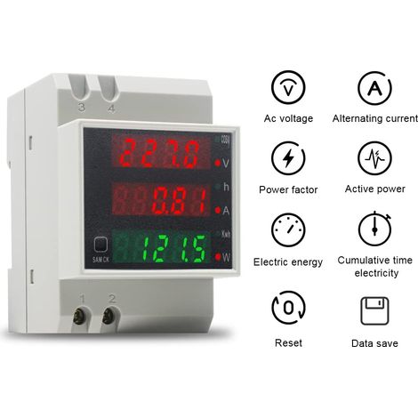 Contatore di energia monofase Voltmetro Amperometro DIN AC80-300V 100A, Contatore elettrico LCD monofase Wattmetro Contatore intermedio Fattore di tensione Contatore di consumo KWh (1/5)