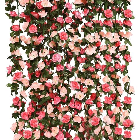 Guirlande de fleurs artificielles, fausses roses roses en soie et plastique, lot de 5, 12 mètres-AquaForge (1/5)