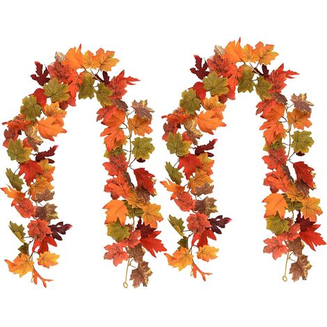 2 Pièces Plante Artificielle Tombante, 1.75m Fausse Plante Tombante, Feuille d'érable Plante Tombante Artificielle, Guirlande Plante Artificielle pour Bureau Mariage Thanksgiving Halloween (1/5)