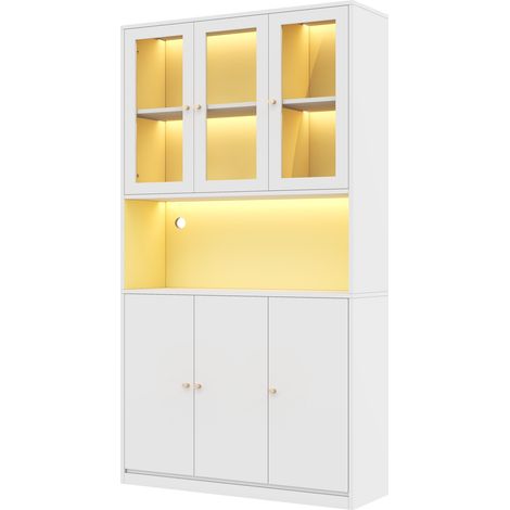 Librería alta 100 x 35 x 200 cm blanca con puertas de cristal y LED (1/5)