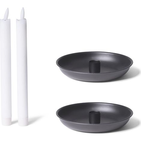 Novaliv Lot de 2 bougeoirs noirs 15 cm avec bougie LED conique cire véritable