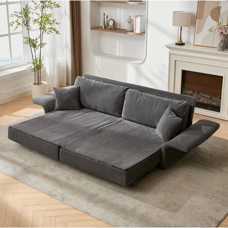 Divano lineare con bracciolo trasformabile, adatto all'uso quotidiano, struttura in metallo, 182x88x84 cm, velluto a coste grigio (1/5)