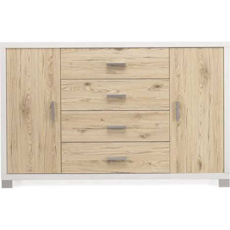 Madia con 2 ante e 4 cassetti 137 cm in legno Rovere Rustico - AMAL (1/3)