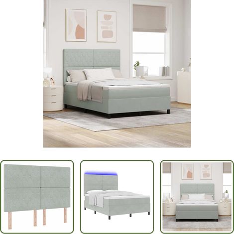 LED-Beleuchtung - LED Boxspringbett mit Matratze Hellgrau 160 x 200 cm Samt (1/5)
