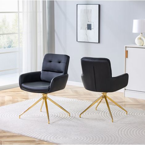 Chaise salle manger pivotante PU noir or lot de 2 OKMYHOME (1/5)