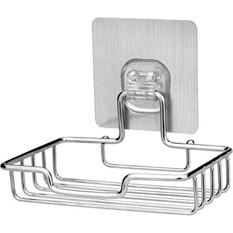 Jabonera de pared, autoadhesiva de acero inoxidable, sin necesidad de taladrar, no se oxida, para baño, cocina y ducha. (1/4)