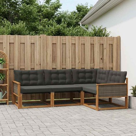 vidaXL  Outdoor Sofa Set  with Cushion 4 pcs Natural and Black