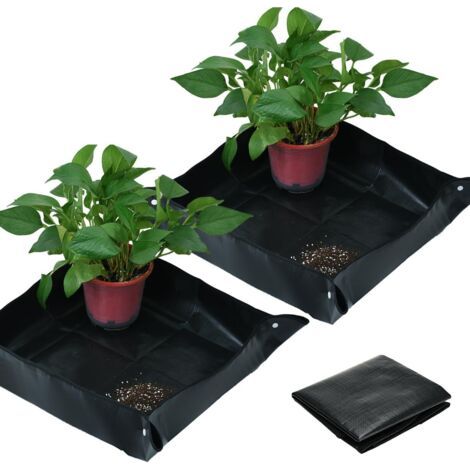 BUNTHAUS Lot de 2 (noir) tapis de plantation imperméables (66 x 66 cm), tapis de jardin pliables en polyéthylène, idéal pour l'intérieur et le jardinage propre (1/5)
