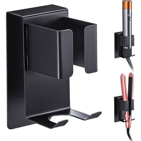 Soporte para plancha de pelo, soporte de pared para secador de pelo sin necesidad de taladrar, soporte para plancha de pelo, soporte para secador y plancha de pelo, soporte de pared para rizador, plan (1/5)