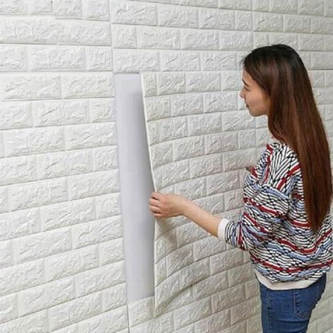 10 pcs 70cm77cm 3D relief Sticker Autocollant Papier Peint brique blanc 3D Revetement Mural blanc STICKERS (1/4)