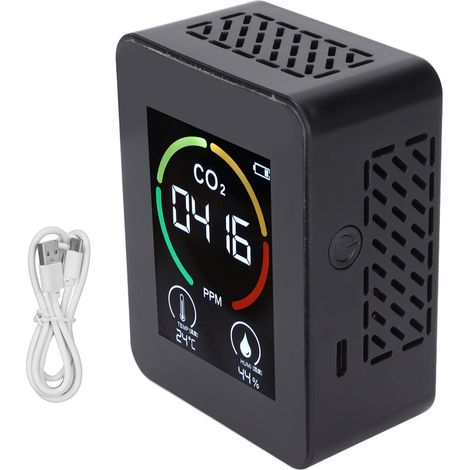 Tragbares, per USB aufladbares Luftqualitätsmessgerät, Temperatur- und Feuchtigkeitsmesser zur CO2-Messung, für Klassenzimmer und Restaurants (1/5)