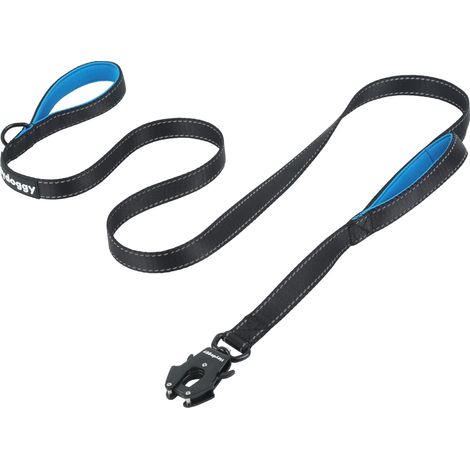 Laisse pour Chien Résistant 1,8m/1,5m/1,2m pour Grands Moyens Petits Chiot, Nylon Laisse de Dressage avec 2 Poignée et Auto Bloquer Boucle, Réfléchissants Anti-Traction Corde Laisse Noir Bleu 4ft (1/5)