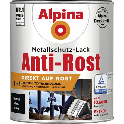 Alpina Metallschutz-Lack Anti-Rost 750 ml schwarz glänzend Metallack Schutzlack (1/3)
