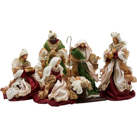 Natività "King" con re magi, con tessuti di qualità, presepe da 36 cm