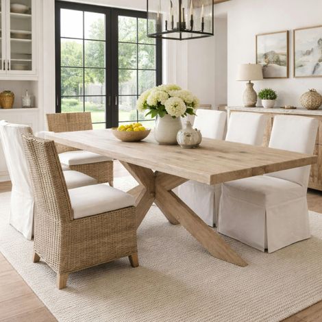 Table extensible bois grisé bords droits pied bois 200 cm PALERME