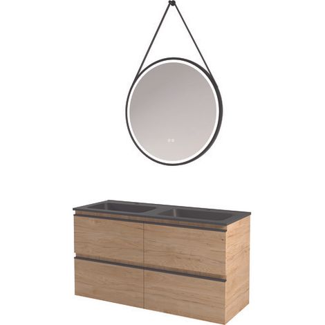 ONDEE ZEN - Meuble salle de bain ÉBÈNE - 120cm - Bois- 4 tiroirs - Plan noir (1/3)