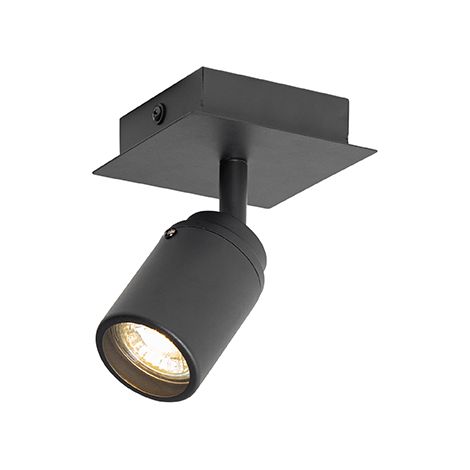 QAZQA Moderno Foco moderno para baño negro cuadrado IP44 - Ducha Acero /Aluminio /Vidrio Cuadrada Adecuado para LED Max. 1 x 35 Watt