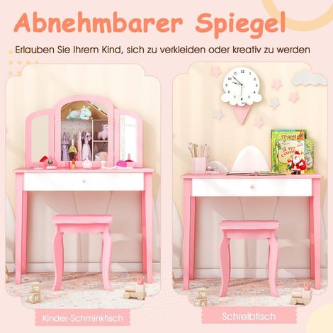 Set toletta e sedia per bambini set toletta con specchio pieghevole e cassetto rosa bianco