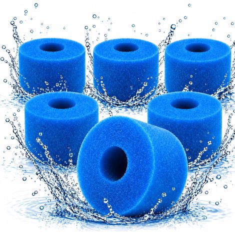 Lot de 6 Filtres Mousse Piscine 108 x 40 x 73 mm, Cartouches Filtre Spa Lavables, Compatibles Intex Type S et Bestway Lay-Z-Spa, Éponge Filtrante pour Jacuzzi (1/5)