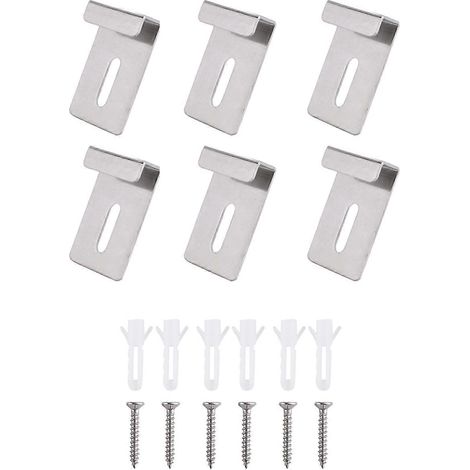Kit de 6 clips de fixation métalliques pour miroirs à large canal avec vis. (1/4)