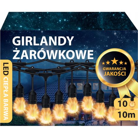 GARTENLICHTERKETTE LED 10M 10 E27-LAMPEN FÜR BALKON UND TERRASSE
