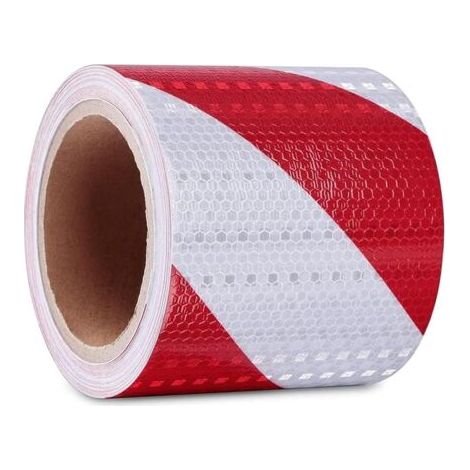 royaluxe-1 Pcs Bande Reflechissante autocollante,Ruban de Signalisation Rouge et Blanc,Bande d'Avertissement,pour Vehicule,Chantier,Garage,Extérieur et Places intempéries,25m x 10cm (1/5)