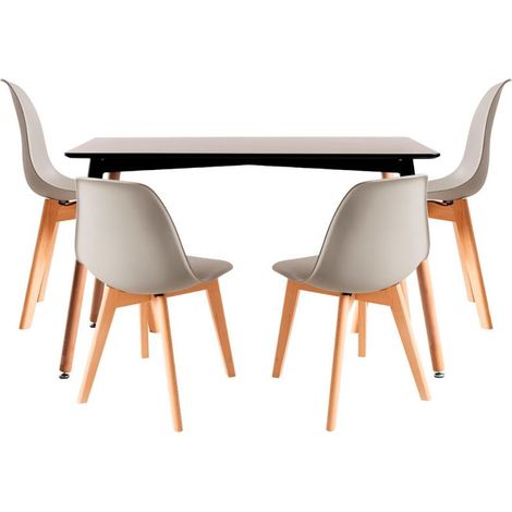 Conjuntos de mesa y sillas - Conjunto Mesa Tower Rectangular 120 x 80 cm Negra y Pack 4 Sillas Kelen - Gris (1/5)