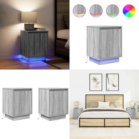 vidaXL Nachttische mit LED-Leuchten 2 Stk. Grau Sonoma 38x34x50 cm (1/5)