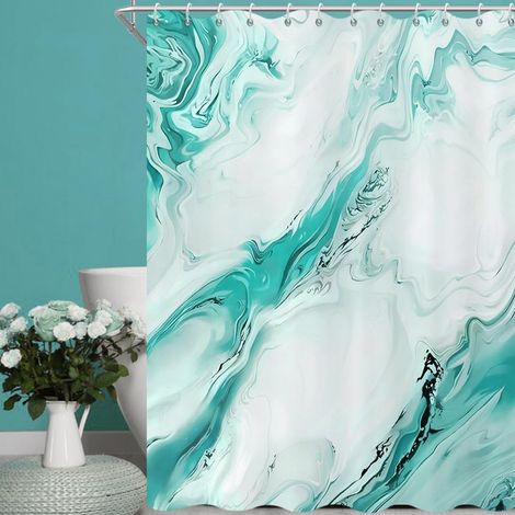 Rideau de douche décoratif moderne – 180×180 cm – motif artistique marbré – protection imperméable – entretien facile (Bleu-vert) (1/5)