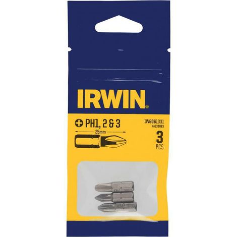 Irwin końcówki kpl. 3szt.   25mm ph1,  i ph3 w blistrze