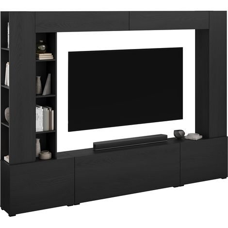 Meuble TV 5 portes 12 niches 260 cm Nala Bois noir (1/5)