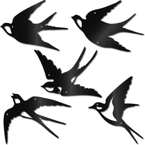 5-Piece 15x20cm Metal Wall Art with Iron Love Swallow, Hanging Simple Wall Decoration for Living Room, Bedroom, Kitchen, Garden, Courtyard, Christmas, Thanksgiving, Black (1/5)