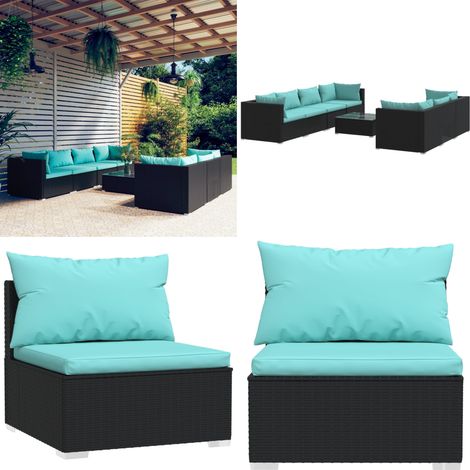 8-tlg. Garten-Lounge-Set mit Kissen Poly Rattan Schwarz - Gartensofa - Lounge Set - Gartenmöbeln - Outdoor Möbel - Rattan Gartenmöbel - Home & Living (1/5)