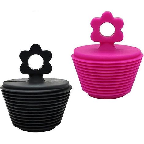 Lot de 2 bouchons universels pour baignoire et lavabo, compatibles avec les orifices de vidange de 25 à 47 mm, noir et rose. (1/5)