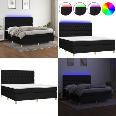 Sommier à lattes de lit et matelas et LED Noir 160x200 cm Tissu - Sommier Tapissier - Lit Avec Led - Matelas À Ressorts Ensachés - Têted Lit Ajustable - Éclairage Led - Home & Living