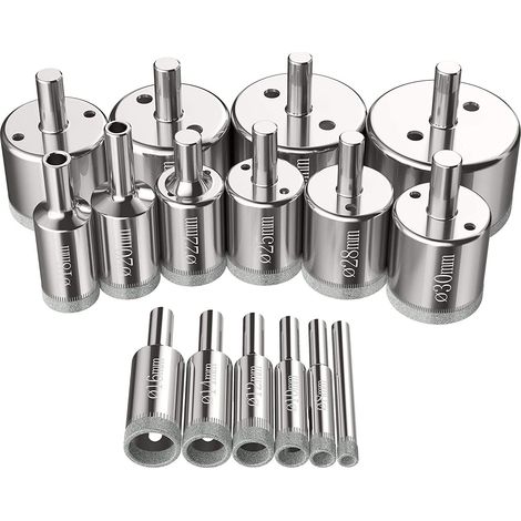16-teiliges Lochsägen-Set, Diamantbohrer, Lochsäge, 6–50 mm, Glasbohrwerkzeuge, Lochsägen-Set für Kohlenstoffstahl, Glasbohrer, Keramik, Porzellan, Fliesen, Marmor (1/5)