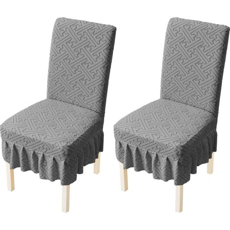 Zweiteiliges Esszimmerstuhl-Überzugsset, elastische Stuhlhussen mit Rock, waschbare elastische Stuhlhussen, geeignet für Restaurants, Cafés, Bankettsäle - grau.