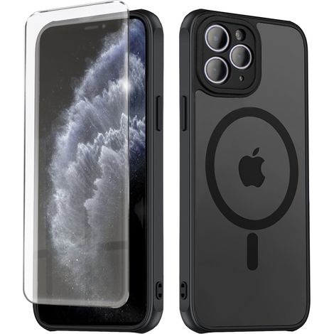 MagSafe Hülle für iPhone 11 Pro, Hybrid Matte Lens Pro, Schwarz + Displayschutzfolie (1/5)