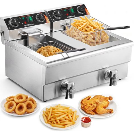 Acier inoxydable, friteuse électrique commerciale 2 x 11 L à double panier amovible, pour snack-bars et cuisine