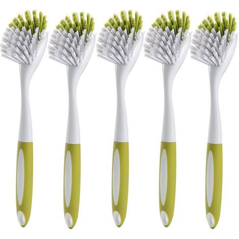Spülbürste und Küchenbürste – geeignet für Geschirr, Töpfe, Pfannen, Spülbecken und Gusseisen – gelbgrün – 5er-Set (1/5)