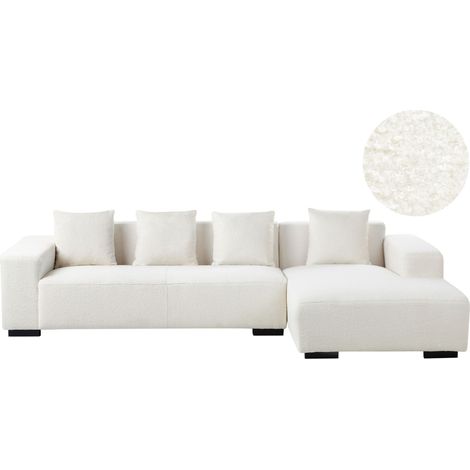 Corner Sofa 4 Seater LUNGO Boucle White Left Hand (1/5)