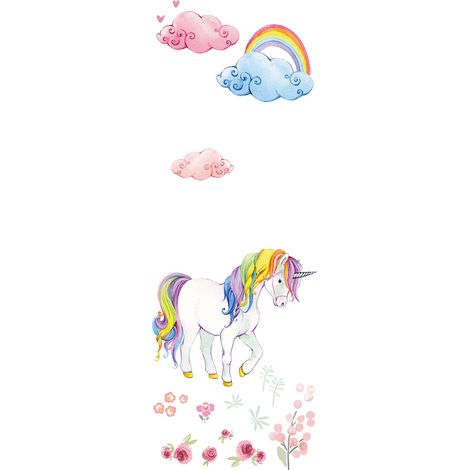 Papier peint panoramique licorne originale | Tapisserie panoramique design pour chambre fille | Papier peint panoramique enfant élégant - 267 x 100 cm (1 pièce) (1/3)