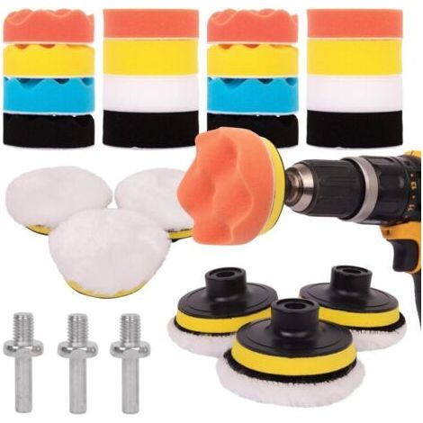 Kit Polissage Voiture 25PCS - Pad Polissage pour Perceuse M10, Tournevis Sans Fil et Machines à Polir - Différents Niveaux de Douceur