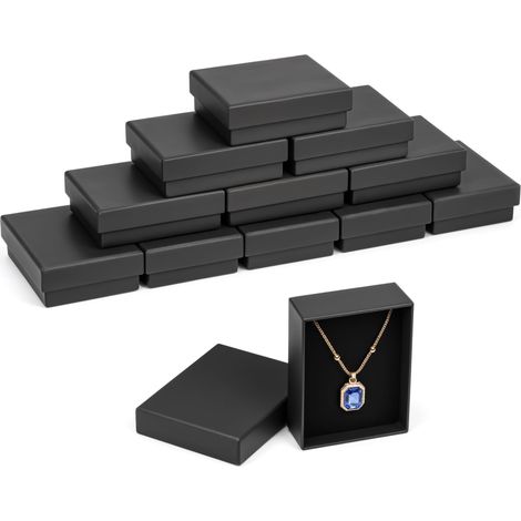 Petite Boîte Cadeau en Papier Noir pour Bijoux avec Display (Lot de 12) - 9 x 7 x 3 cm - Petite Boite Carton Rembourrée de Mousse pour Boucles d’Oreilles, Colliers, Bracelets et Bagues (1/5)